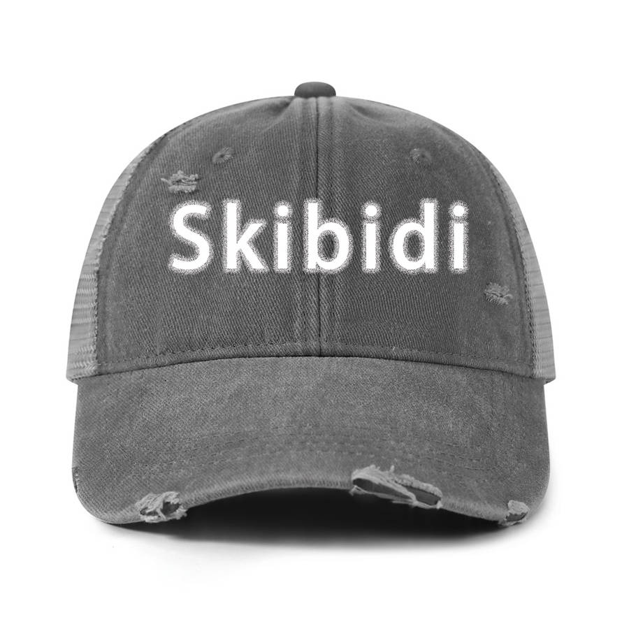 Skibidi Printed Baseball Cap Solid Color Washed Distressed Mesh Trucker Hat Breathable Adjustab