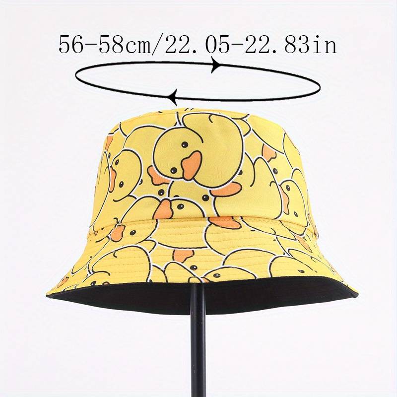 1pc Cartoon Yellow Duck Pattern Foldable Bucket Hat For Men And Women Lightweight Travel Sun Hat W