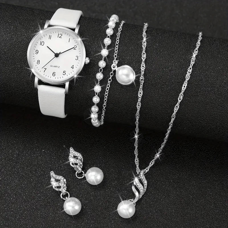 5-Piece Set Of Women's Fashionable Korean Style Simple Quartz Watches