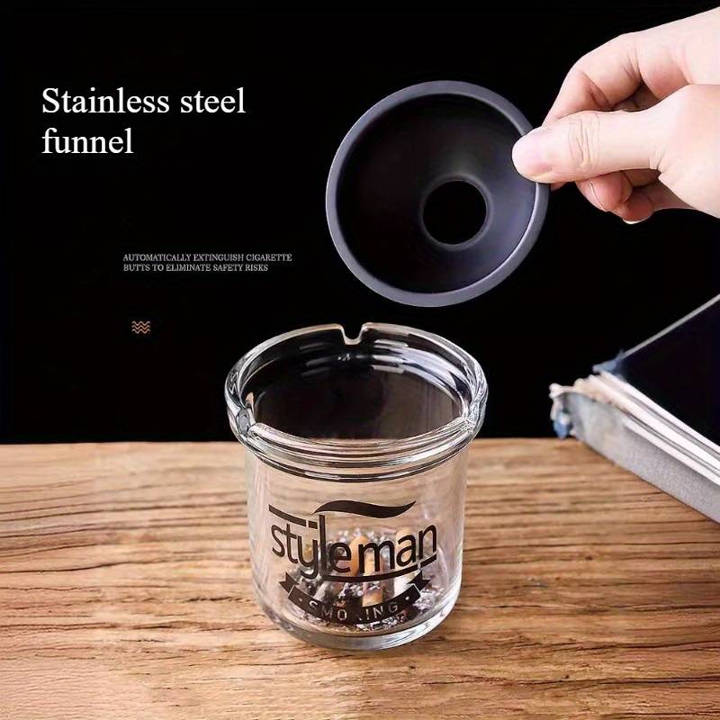1pc Elegant Round Glass Ashtray with Sand Timer C Creative Anti-Fly Ash Design for Car Living Room