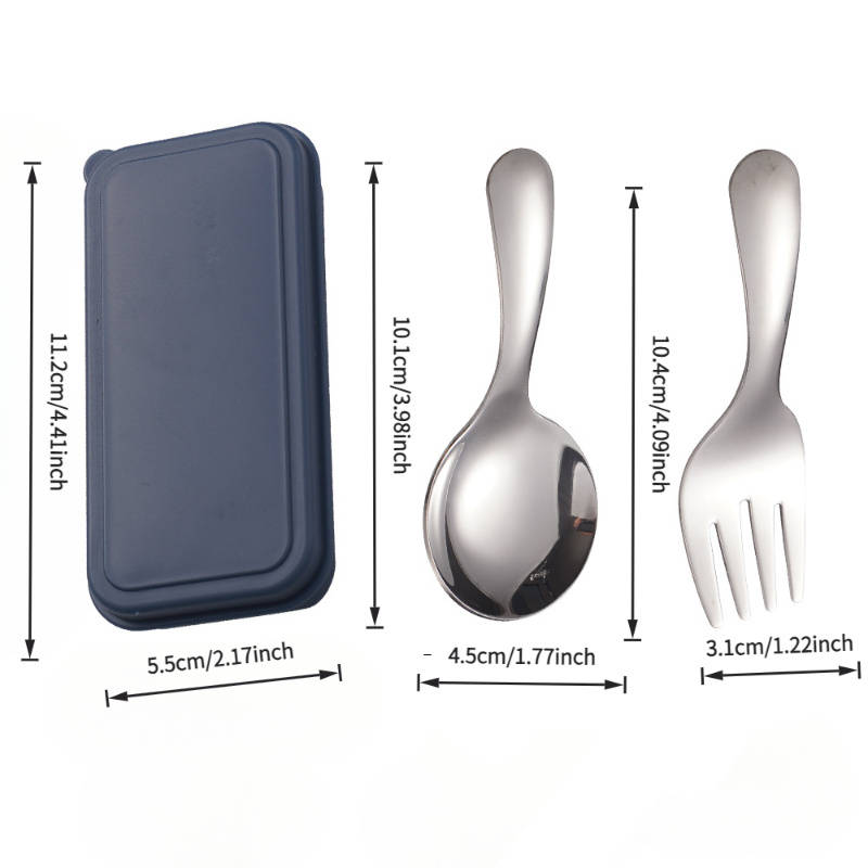 3pcs Set Stainless Steel Short Handle Spoon and Fork Portable Teaspoon for Milk Powder Ice Cr