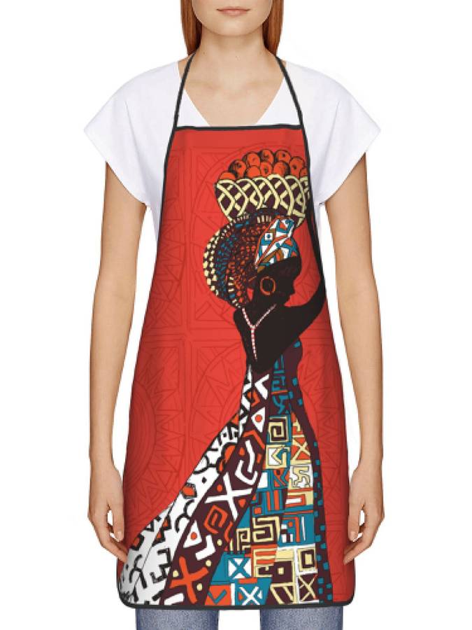 1pc African-Inspired Vintage Apron 100% Polyester Woven Fabric 190g m? Slight Stretch Patterned