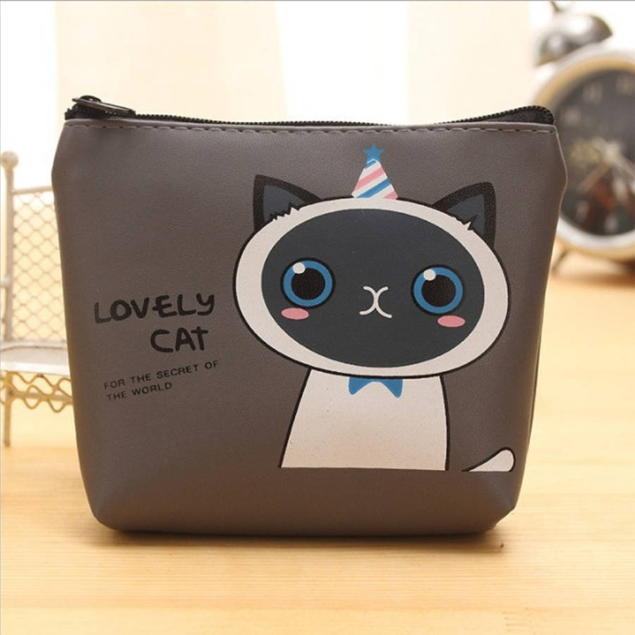 1pc Women's Cat-Themed Zipper Coin Purse Compact Wallet with Adorable Cartoon Kitty Design Multi