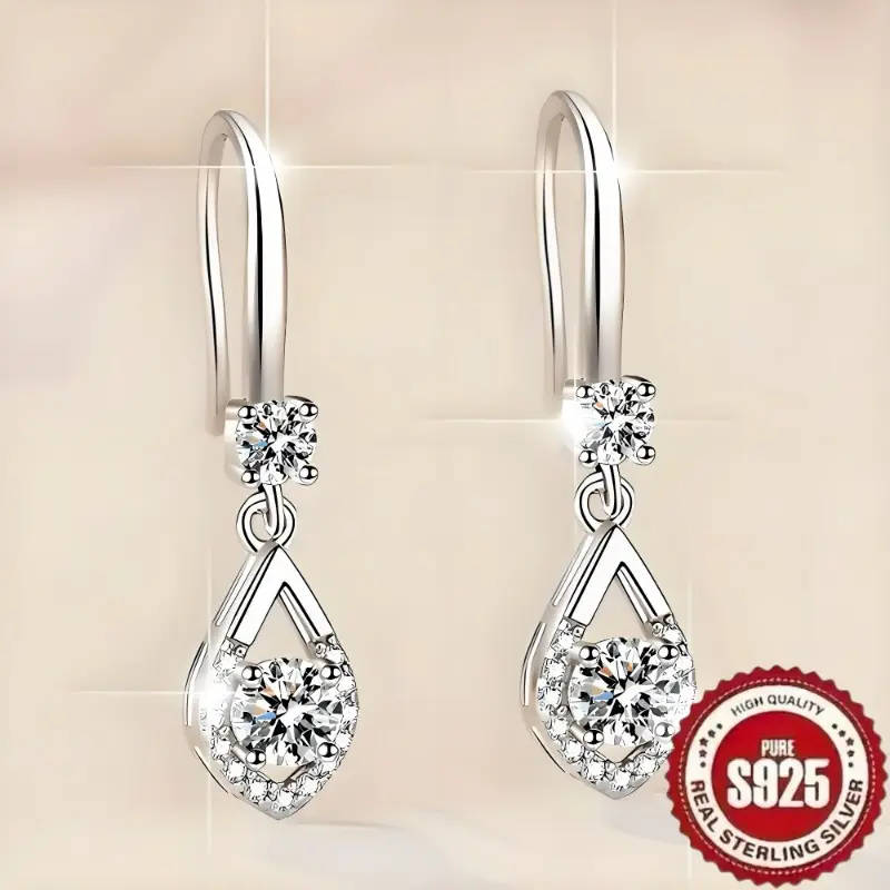 925 Sterling Silver fashion Earrings with inlaid with Round Synthetic Zirconia