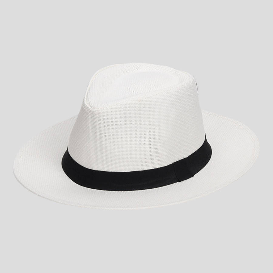 1pc Men'S Woven Straw Jazz Hat with Decorative Ribbon Elegant Wide-Brim Vintage Style for Outdo