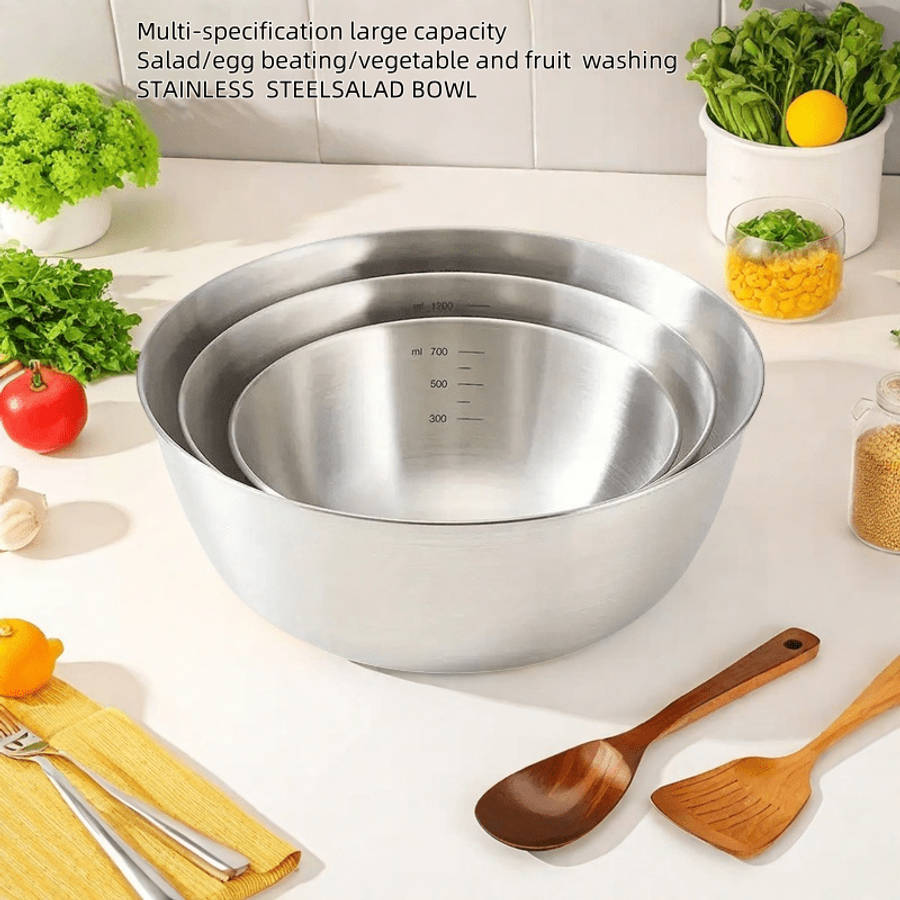 3pcs Stainless Steel Mixing Bowls Set Durable Food-Safe Kitchenware for Cooking Baking Ser