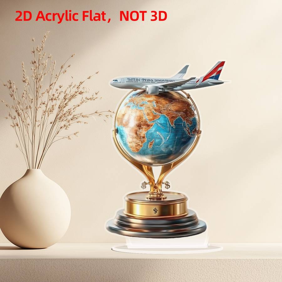 1pc 2D Flat    8-Inch Acrylic Earth Globe with Airplane Bohemian Style  Decor