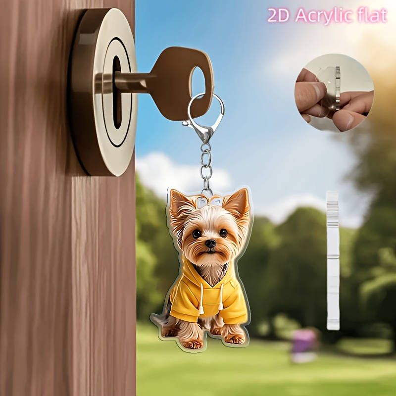 2D Flat Acrylic Keychain With Adorable Yorkshire Terrier Puppy Design 0.37Cm