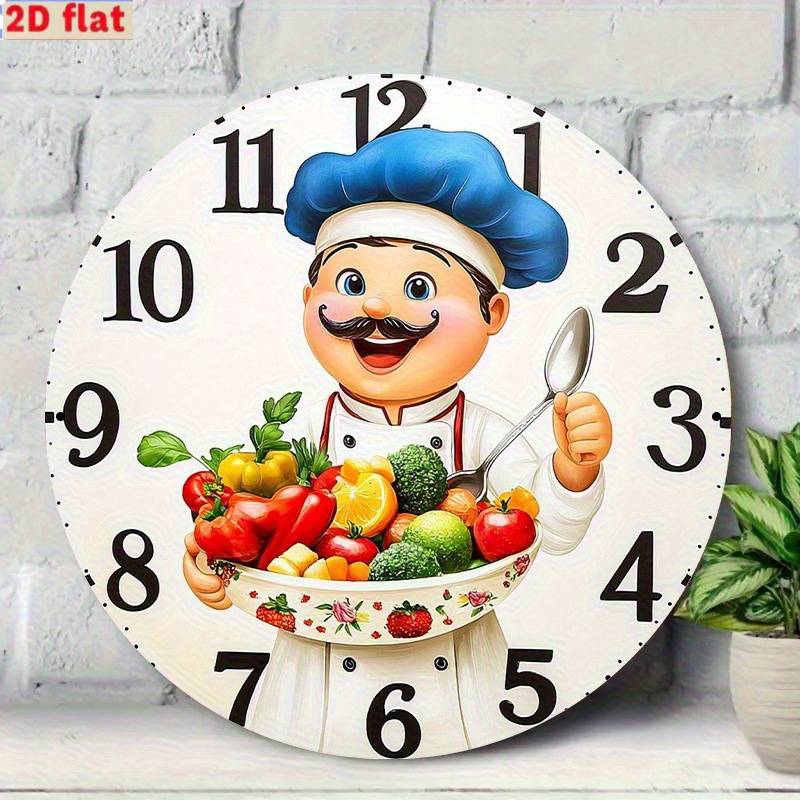 1pc Vintage Kitchen Wall Clock Cartoon Chef and Vegetable Design High-Definition Not real clock