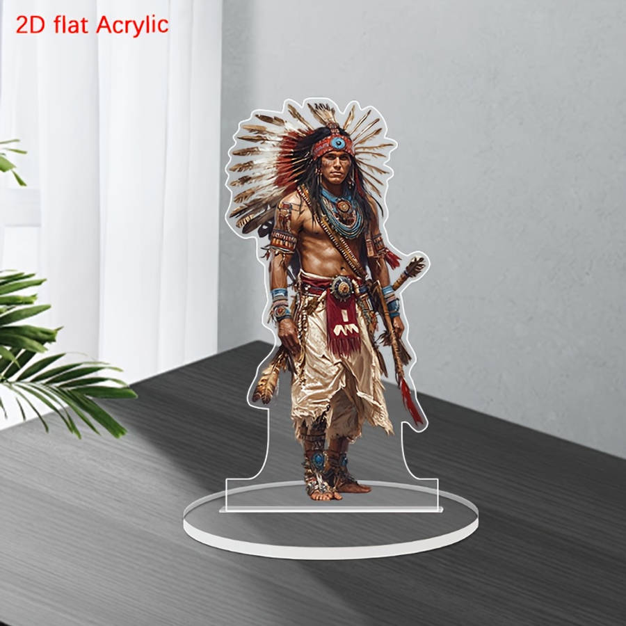 1pc 2D Flat   Acrylic Native American Warrior Desktop Decor with Stand Traditional Headdress
