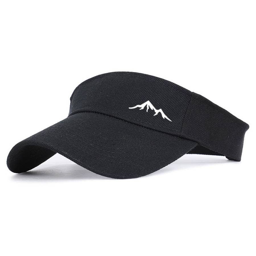 Breathable Black Running Cap with Mountain Logo UV Protection Sun Hat