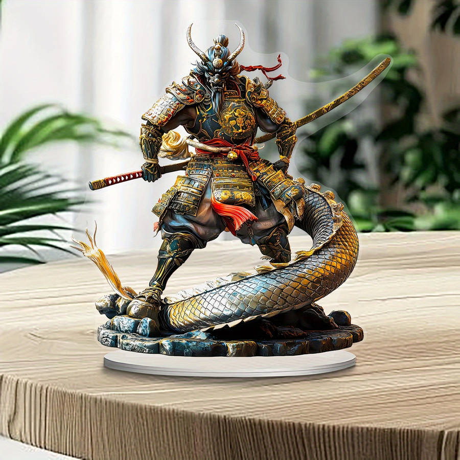 1pc 2D Flat  One  Samurai and Dragon Ornament Acrylic Desktop Decor Multifunctional Creati