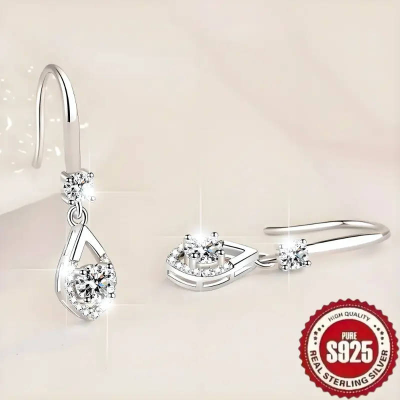 925 Sterling Silver fashion Earrings with inlaid with Round Synthetic Zirconia