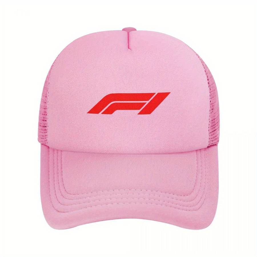 1pc F1 Racing Mesh Baseball Cap Black Snapback with Red F1 Logo Lightweight Polyester Breathabl