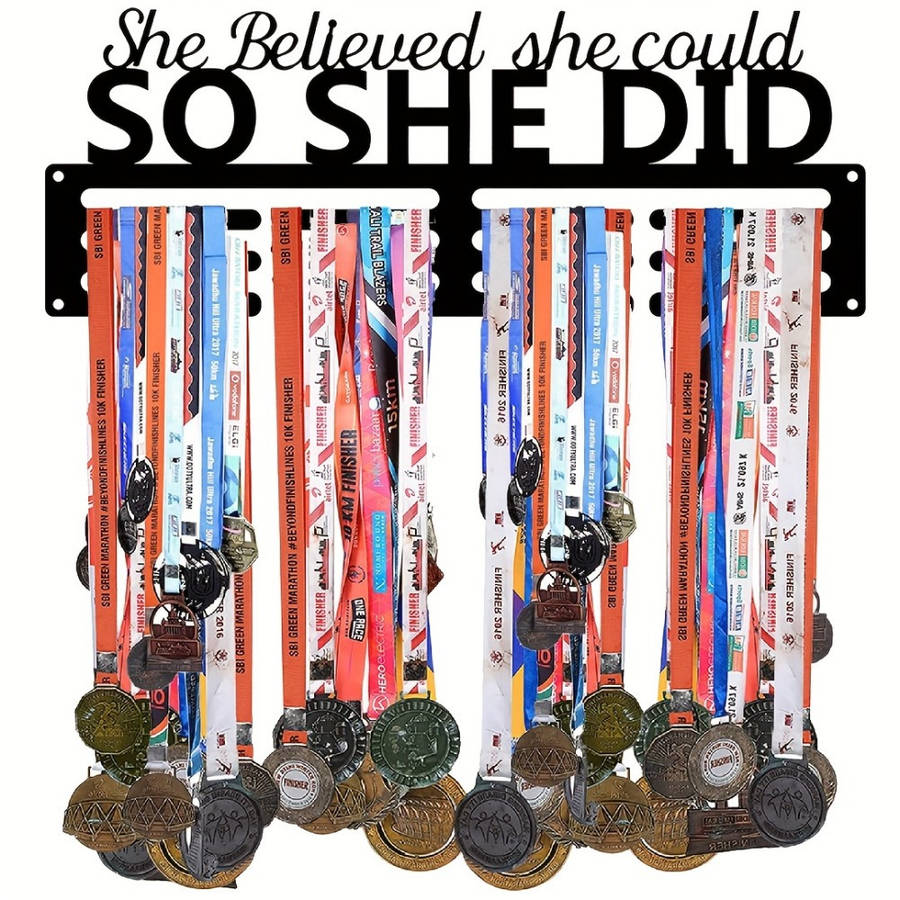 Inspirational She Believed She Could So She Did Medal HangerMetal Wall Display for 60+ Medals