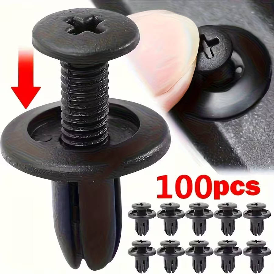 Universal 8mm Clips Plastic Rivets Fasteners Screws For Cars - Pack of 100
