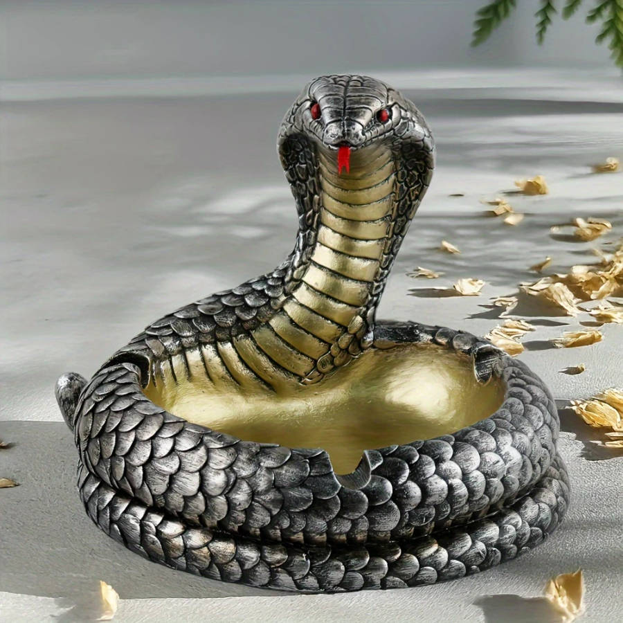 Classic Resin Cobra Ashtray With Decorative Eye Design Unique Irregular Shape Golden Interior Ho