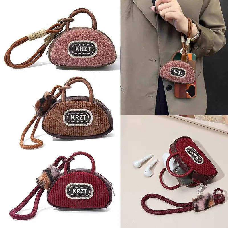 1pc New Multi Functional Coin Purse Corduroy with Lanyard ID Card Badge Wallet Headphone Organizer