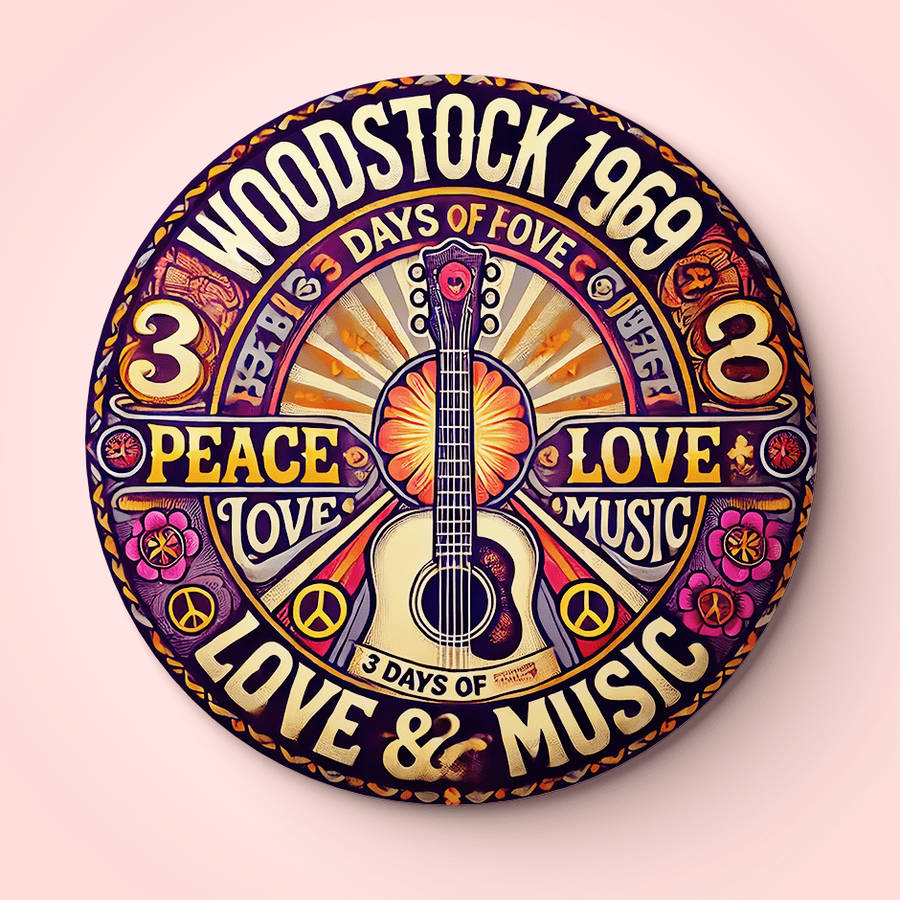 1pc Vibrant Woodstock 1969 Guitar Note Brooch Pin Peace Love Music Design Perfect for Jeans