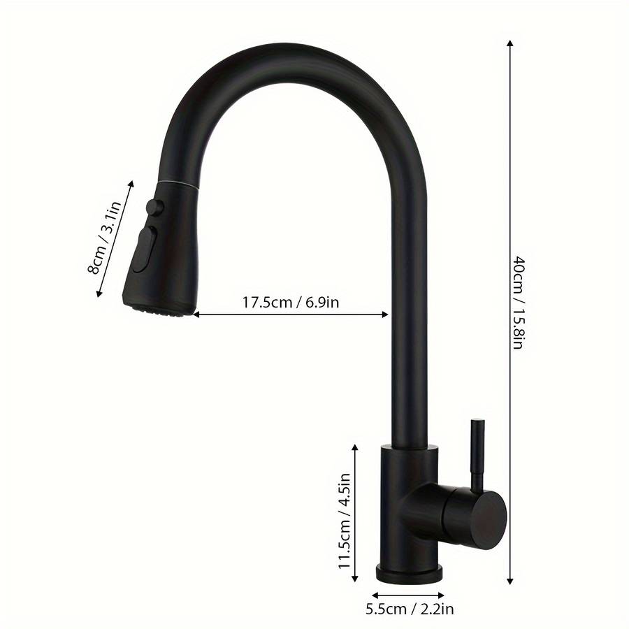 1pc Stainless Steel Pull-Out Spray Kitchen Faucet Modern High Arc Single Handle Oil Rub Surface F