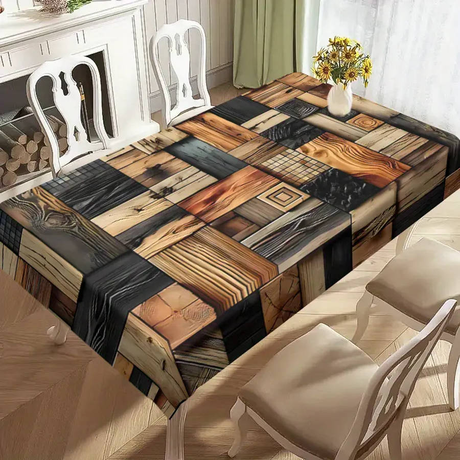 s Rustic Style Wooden Grid Design Tablecloth 140*180cm