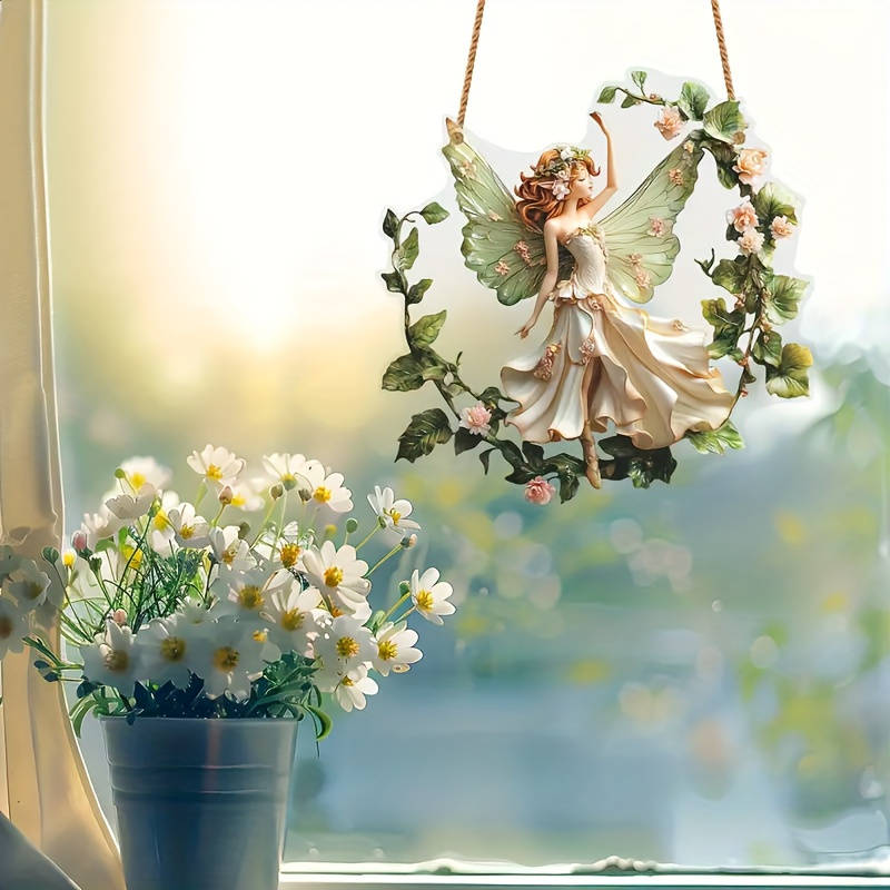 1pc 2D Flat  Bohemian Style  Resin Fairy Light Catcher Wall Hanging Christmas Wreath Theme