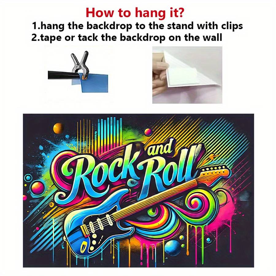 1pc Rock and Roll Vibrant Energy Polyester Backdrop Banner 243.84x182.88cm Wall Decor with Electr