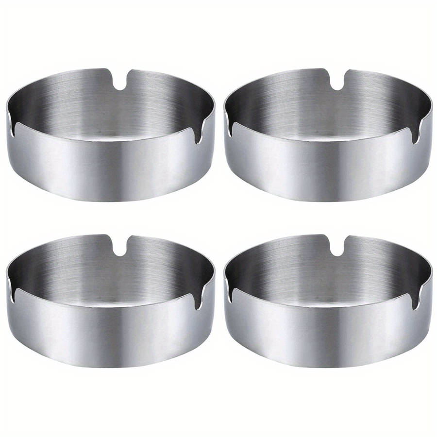 4pcs Elegant Gold-Tone Round Metal Ashtrays Durable Drop-Resistant Easy-Clean Design for Ho