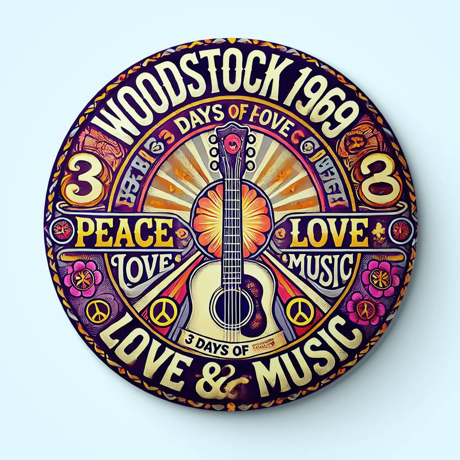 1pc Vibrant Woodstock 1969 Guitar Note Brooch Pin Peace Love Music Design Perfect for Jeans