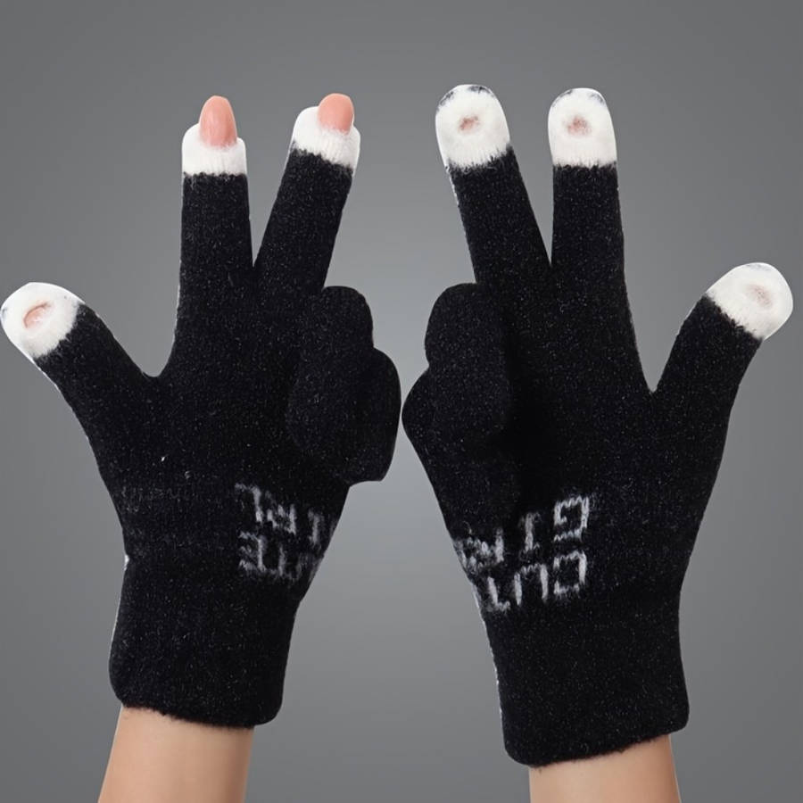 1 Pair Black Warm Gloves