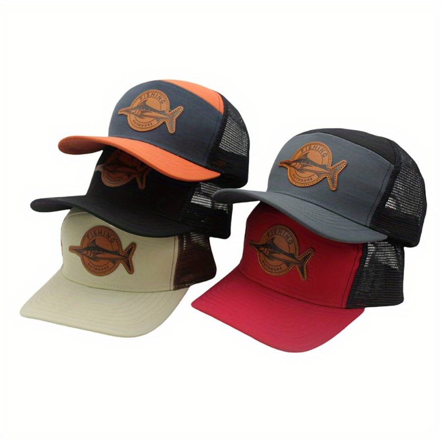 Hot Deal Seven-Panel Style Trucker Hat Adjustable Baseball Cap Shark Pattern Patch Fishing Hat