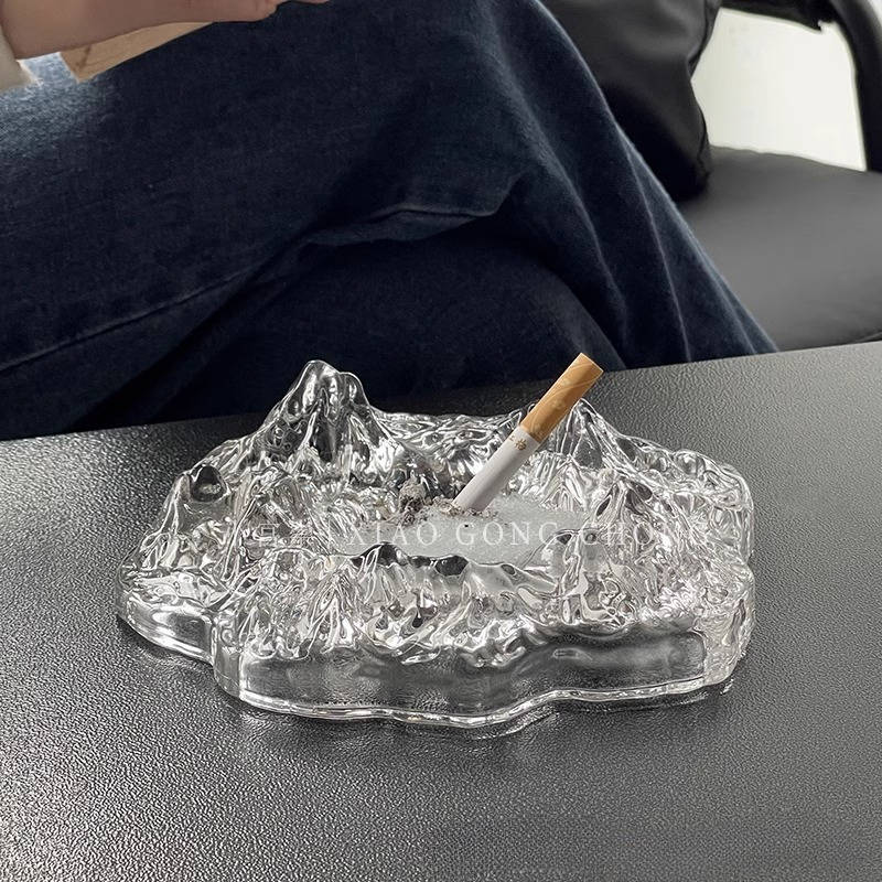 1pc Elegant Frosted Iceberg Glass Ashtray C Stylish Mountain Design for Home Decor Cigar and Cigar