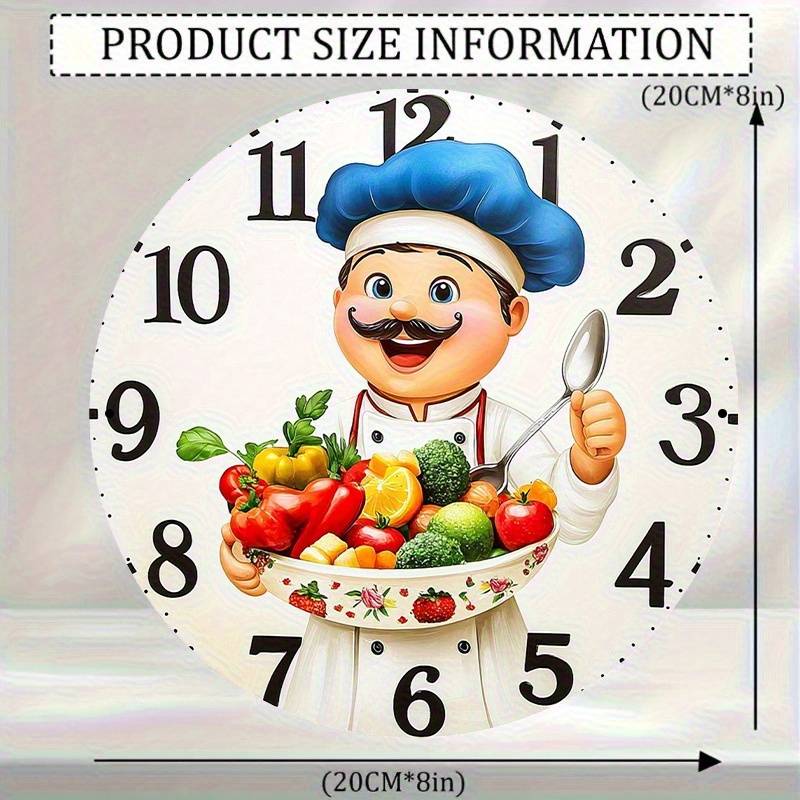 1pc Vintage Kitchen Wall Clock Cartoon Chef and Vegetable Design High-Definition Not real clock