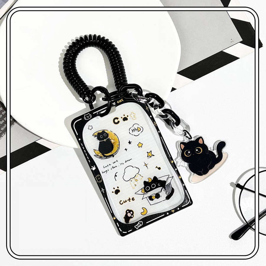 1pc Adorable Star Cat Pendant ID Card Holder with Delicate Spring Rope Accessory Cute and Functio