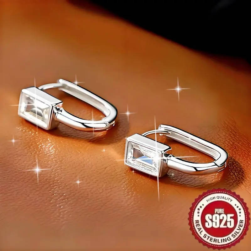 925 Sterling Silver Bohemian Starry Sky Earrings - U-Shaped Hoops Sparkling Cubic Zirconia