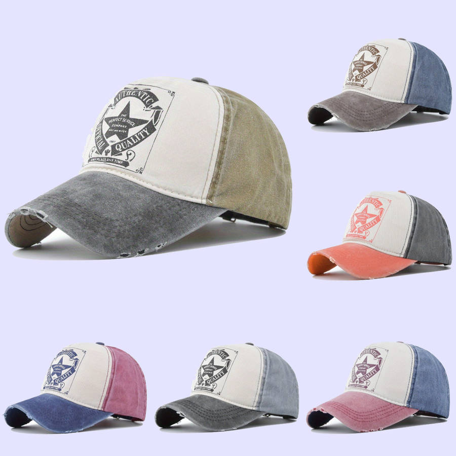 Vintage Star Print Baseball Cap Washed Shabby Look Color Blocking Snapback Sun Hat
