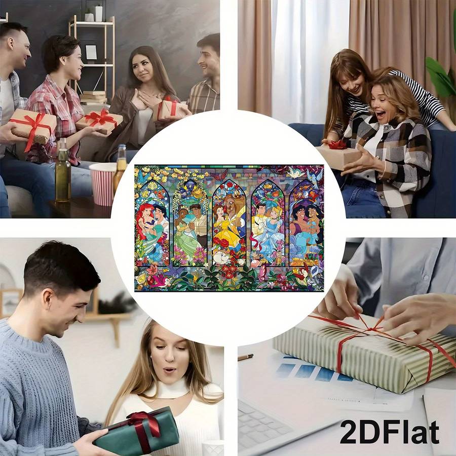 1000pcs Disney Wooden Jigsaw Puzzle Mickey Minnie Stitch Floral Stained Glass A