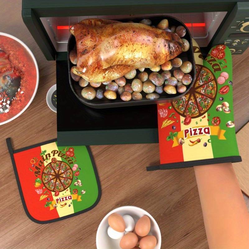 2pcs Colorful Pizza Slice Oven Mitts Pot Holders Heat Resistant Machine Washable Polyester