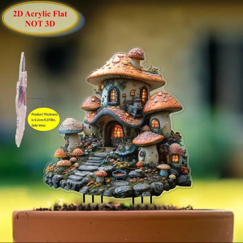2D Flat Acrylic Bohemian Mushroom House Garden Decoration