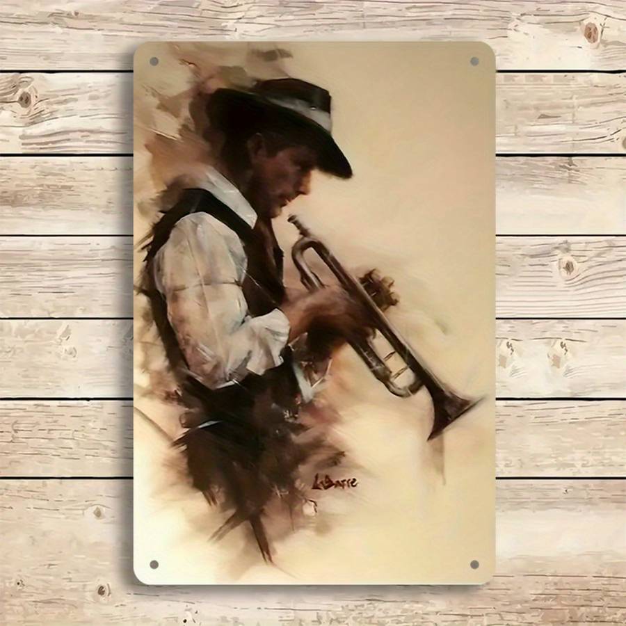 Vintage Abstract Trumpet Player Iron Wall Art Sign 20.32x30.48 cm Rustic Decorative Plaque fo