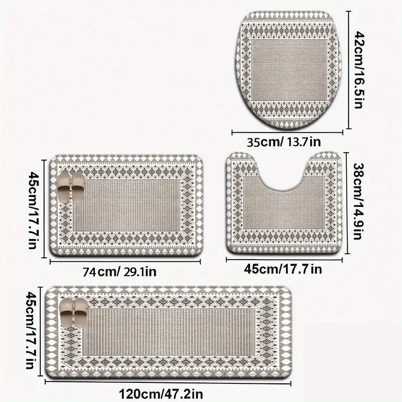 4-Piece Nordic Peach Diamond Check Bathroom Mat Set