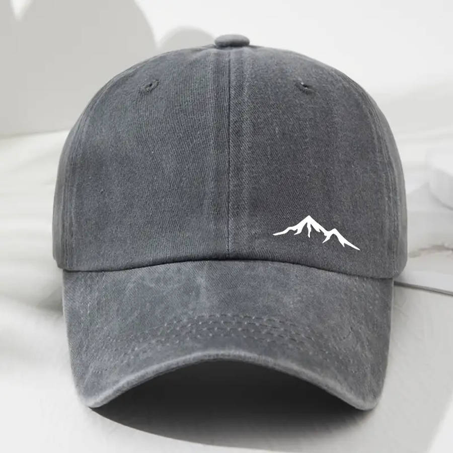 Retro Adjustable Baseball Cap With Mountain View Print Soft Top Dad'S Hat Sun Protection Perfect