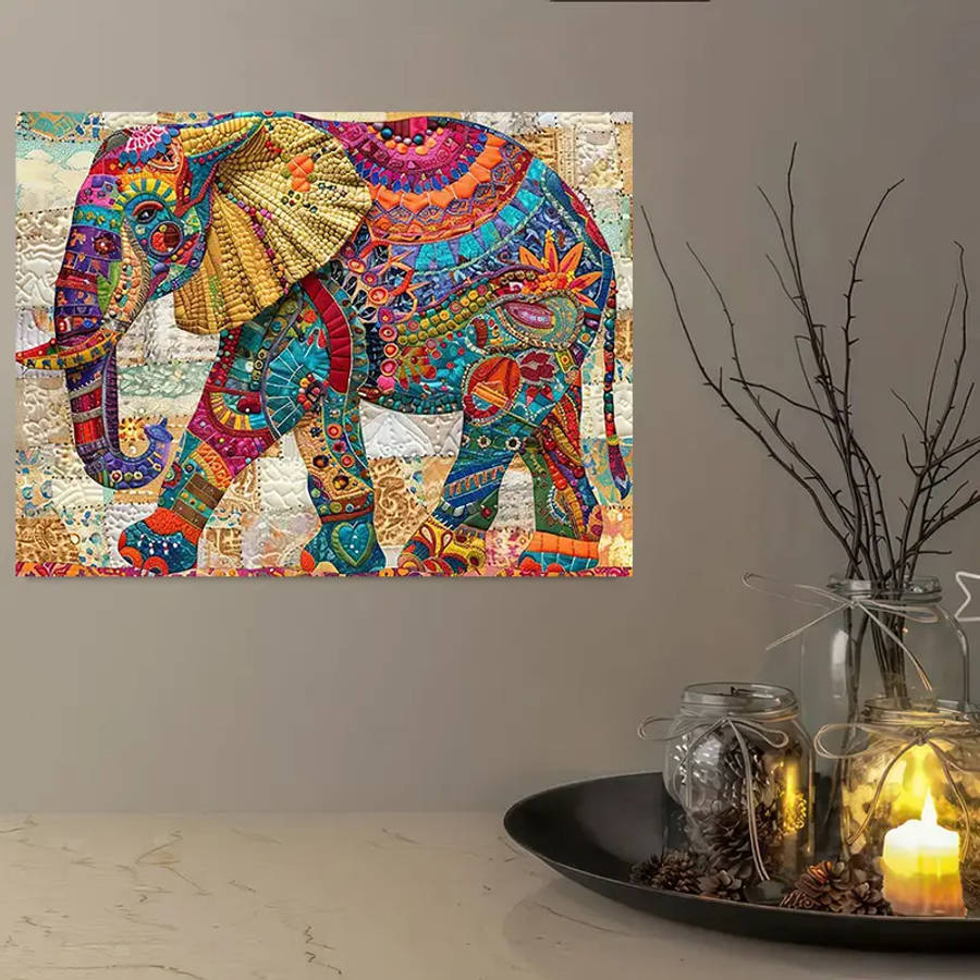 1pc Print Painting 2D Canvas Painting Patchwork Elephant Canvas Painting Fun Creative Canvas Paintin