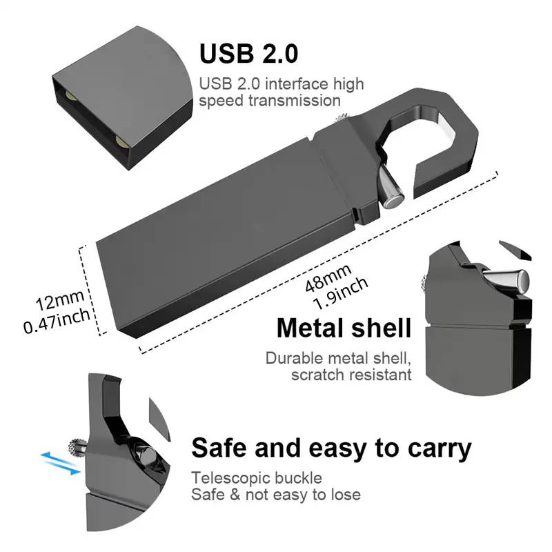 1pc High-Speed Metal Flash Drive USB 2.0 with 100GB Durable Memory Stick Portable USB Storage