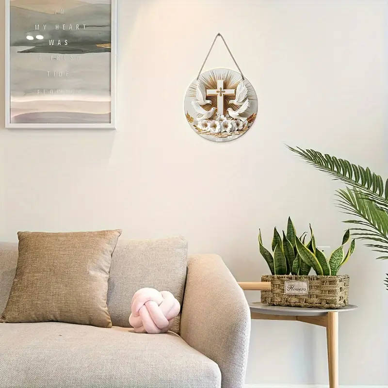 Wooden Cross and Dove Wreath Sign 20x20cm