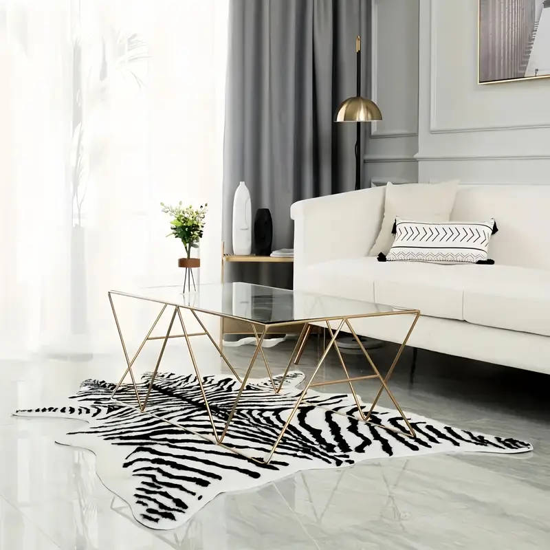 Large Zebra Print Velvet Area Mat - Soft, Washable, Non-Slip, Suitable for Living Room