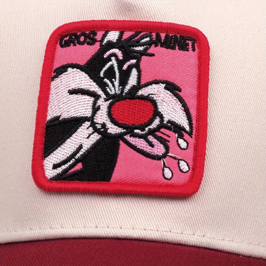 1pc Unisex Adjustable Breathable Trucker Hat with Cartoon Embroidery Mesh Back Panel Durable