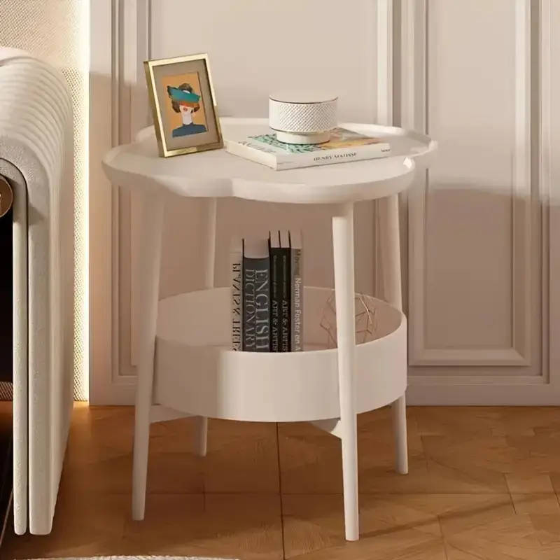 1pc Modern And Simple Round-Edged Coffee Table With Layered Storage Function Plastic Material Floor