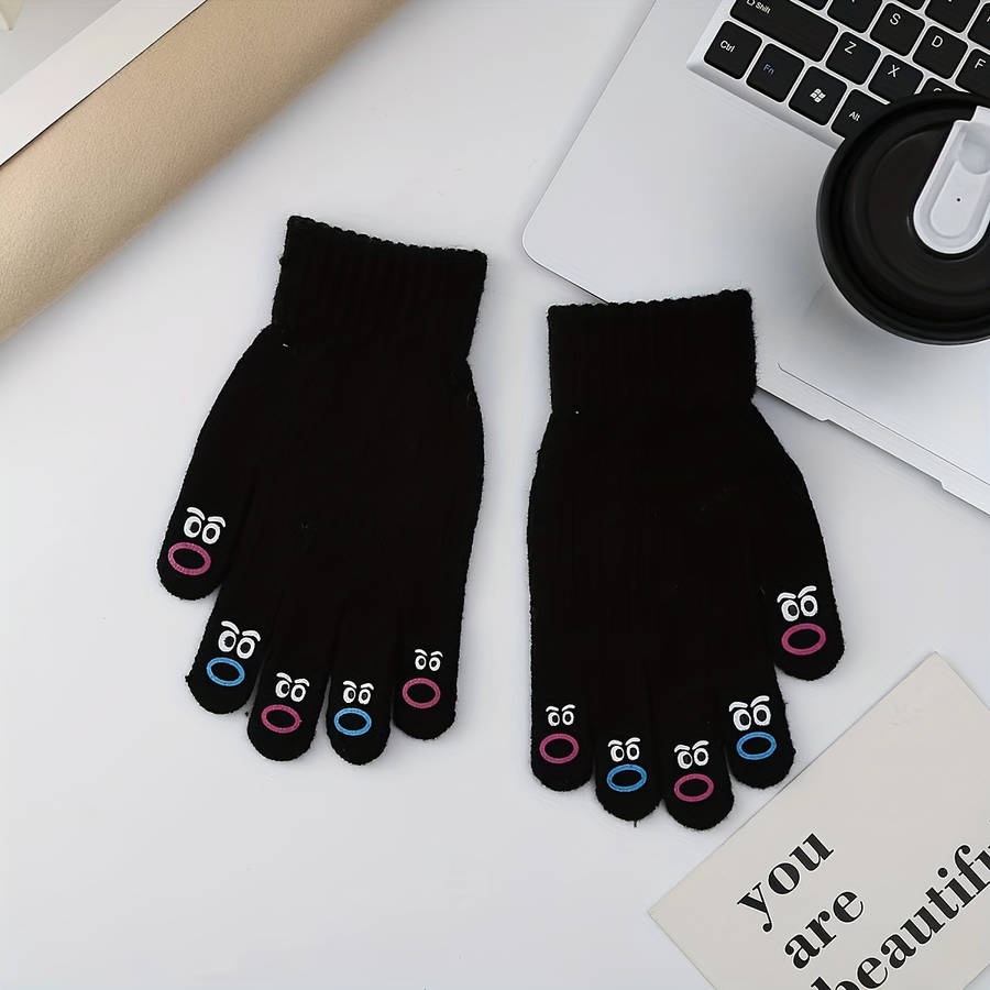 1 Pair Black Warm Gloves