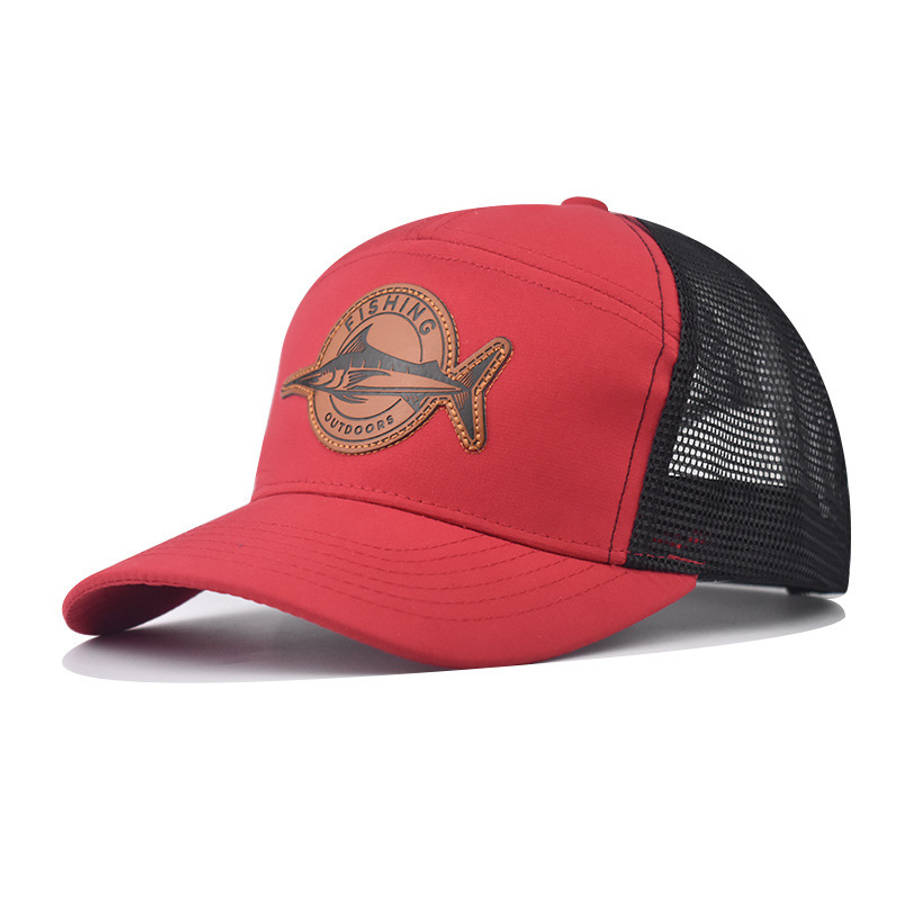 Hot Deal Seven-Panel Style Trucker Hat Adjustable Baseball Cap Shark Pattern Patch Fishing Hat
